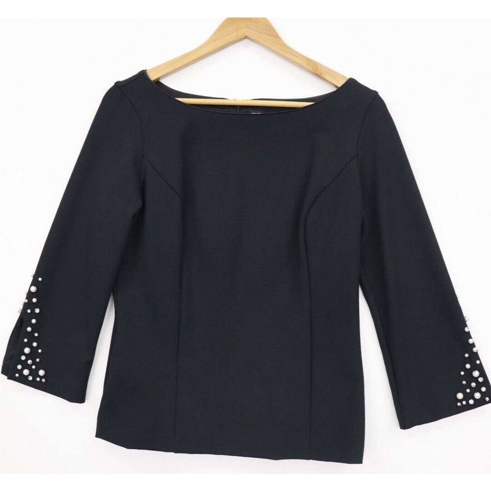 Ann Taylor 3/4 Length Beaded Sleeve Black Dressy Top Size 10